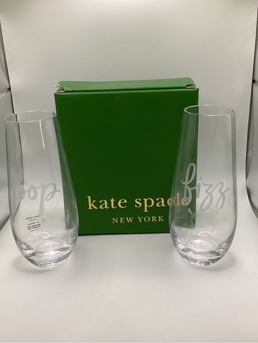 kate spade Clear "pop" and "fizz" Stemless Champagne Flutes - Set of 2